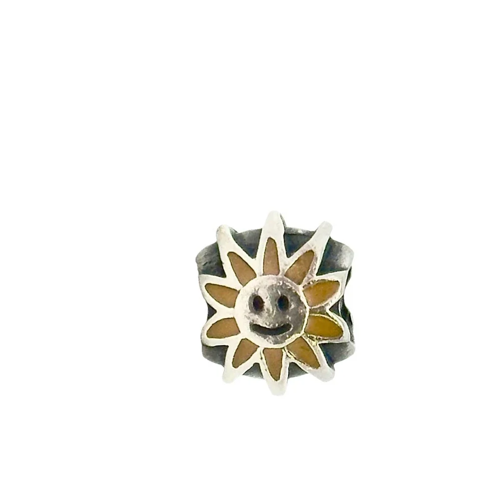 Authentic Pandora Smiling Sunshine Charm Yellow Enamel Sterling Silver Retired